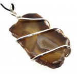 Agate Gemstone Slice Coiled Wire Pendant